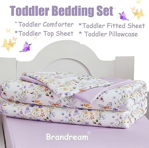 Miniatura 5 de Brandream Juego de ropa de cama para niñas pequeñas, juego de sábanas de 4 piezas en una bolsa, ropa de cama de princesa para niños con sábana