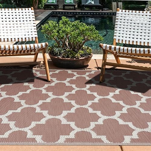 Miniatura 2 de TAKSHA Alfombra escandinava de plástico reversible para interiores y exteriores, 5 x 7 pies, fácil limpieza, para patio, playa, porche, camping,