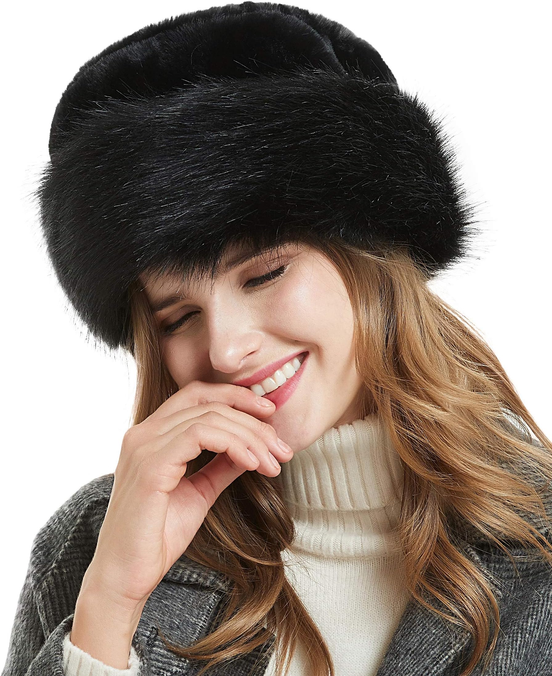 sy soul young Women's Leopard Faux Fur Hats Fluffy Bucket Hat Russian Style for Winter
