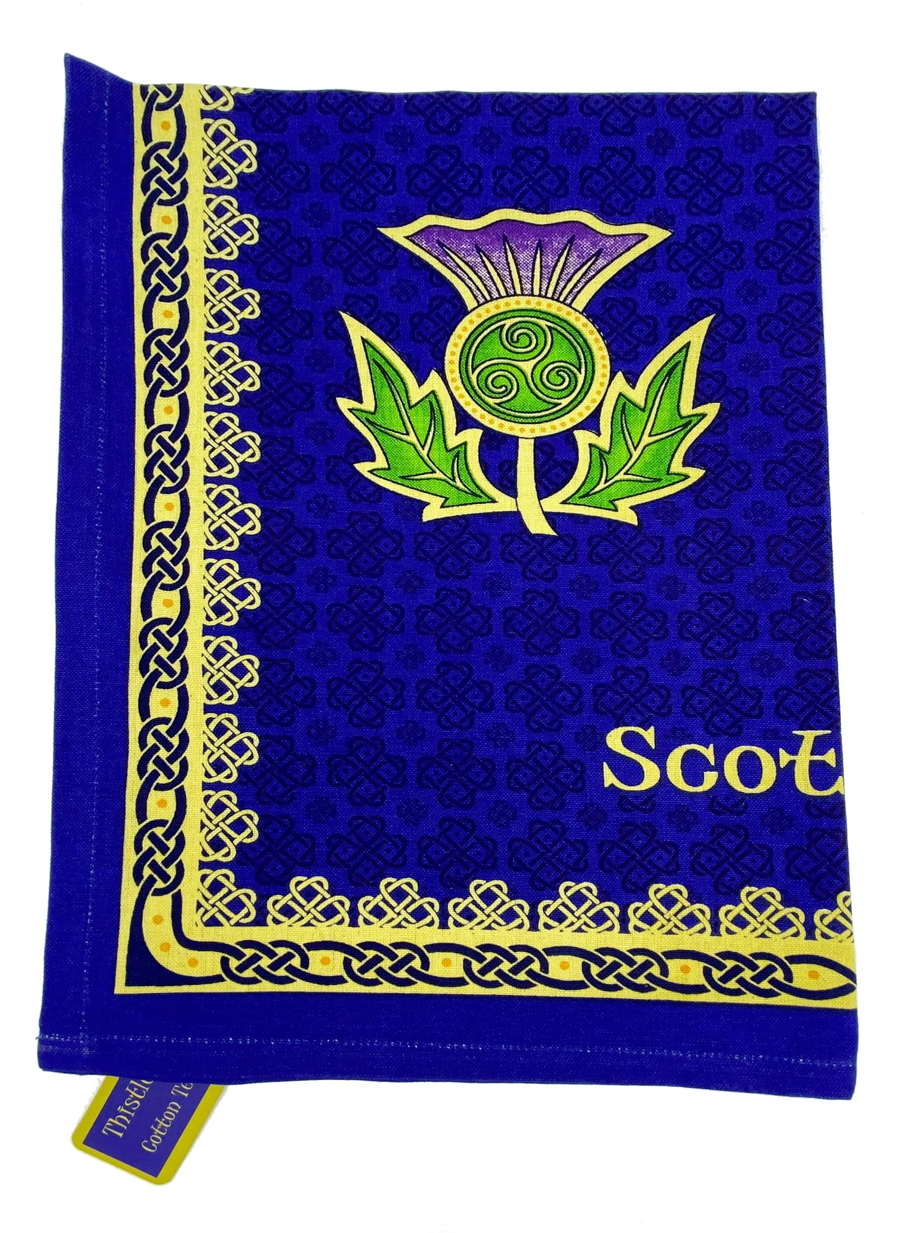 Royal Tara Cotton Thistle Tea Towel Scottish Blue Print Scotland Symbol Kitchen Souvenirs Kitchenware Drying Cloth Housewarming Decorative Gift W 17.71" x H 26.37"