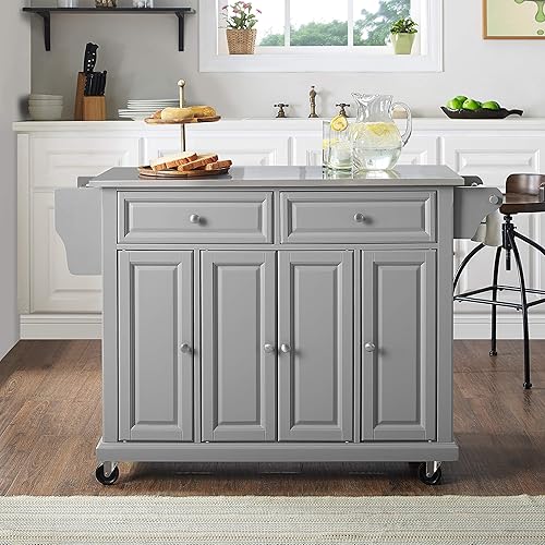 Vista 185 de Crosley Furniture isla de cocina con ruedas, Madera, Blanco