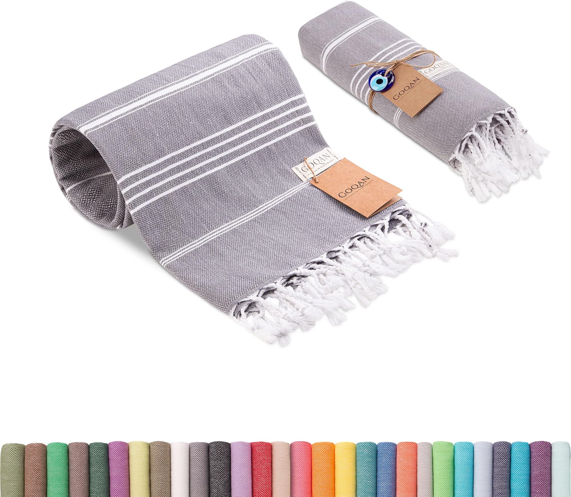realgrandbazaar Lucky Turkish Towels Beach Towels%100 Cotton - Pre Washed, No-Shrink, Quick Dry, Soft 39x71 Large Turkish Towel (Dark Grey)