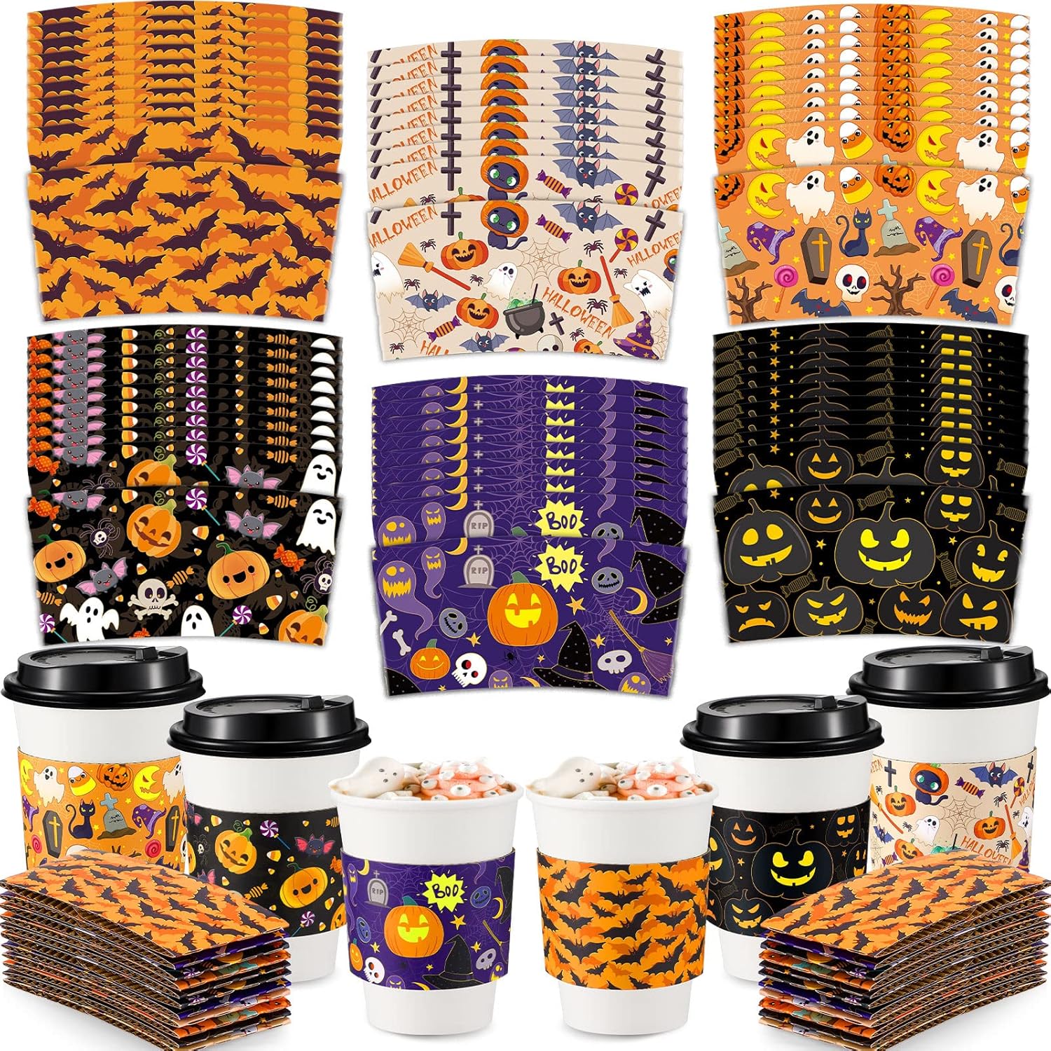 Halloween Coffee Cups Sleeves Tea Coffee Hot Cocoa
