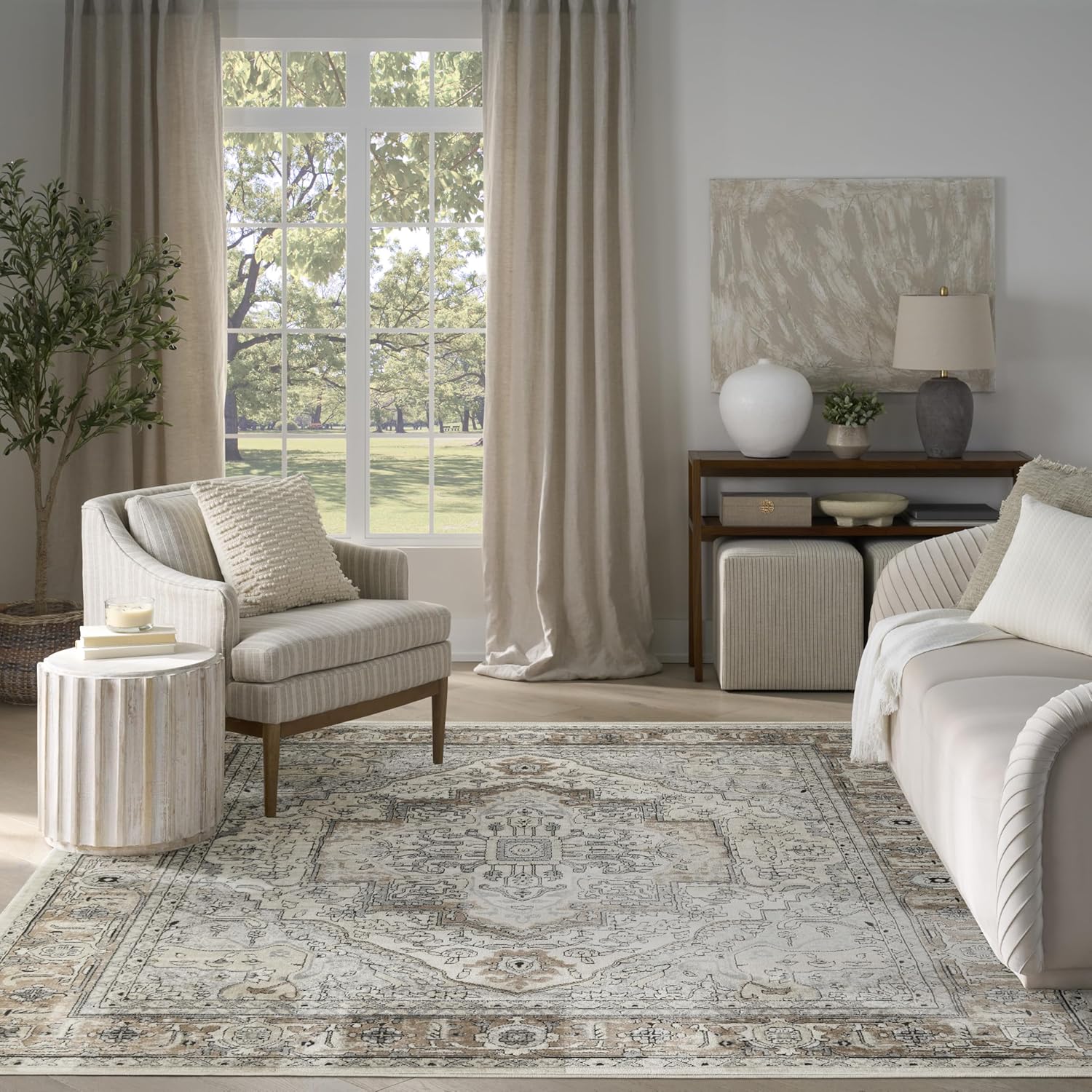 Nourison Home Concerto Ivory Grey Taupe 7'10" x 9'10" Area Rug - Easy Clean, Non Shedding, Bed Room, Living Room, Dining Room, Kitchen (8' x 10')