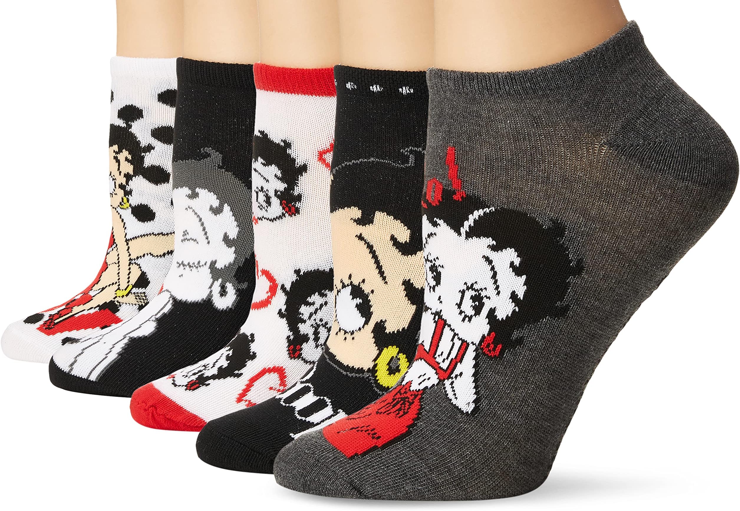 Betty Boop Women's Classic 5 Pack No Show Ankle Socks