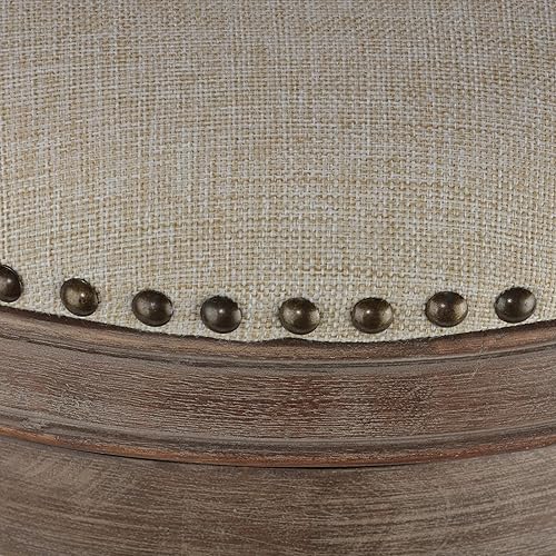 Miniatura 3 de Cortesi Home Sadie Taburete giratorio sin respaldo en madera maciza y tela beige, 25 pulgadas