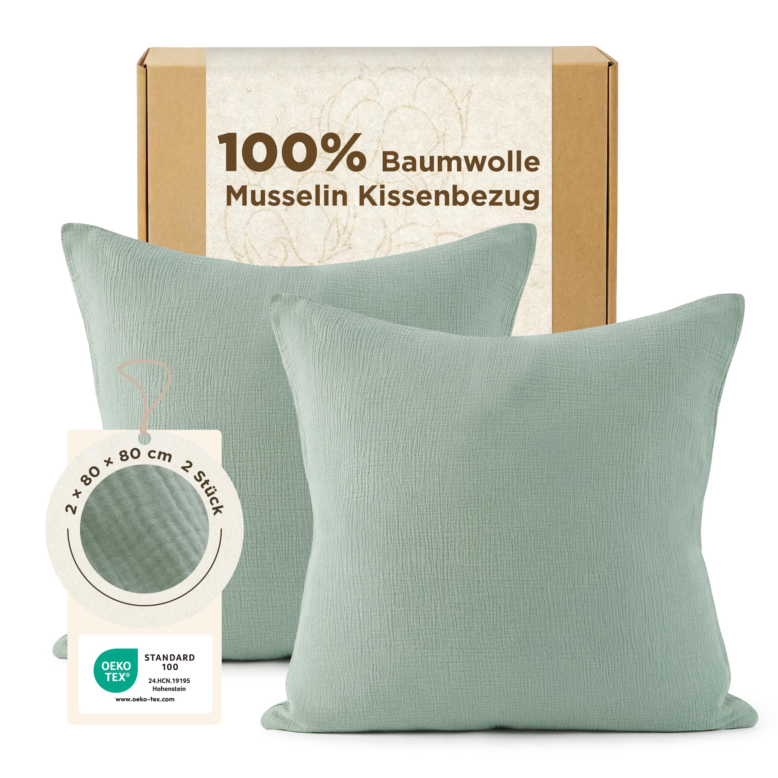 BEDSURE Musselin Kissenbezug 40 x 80 80 x 80 2er Set - 100% Baumwolle Kopfkissenbezug