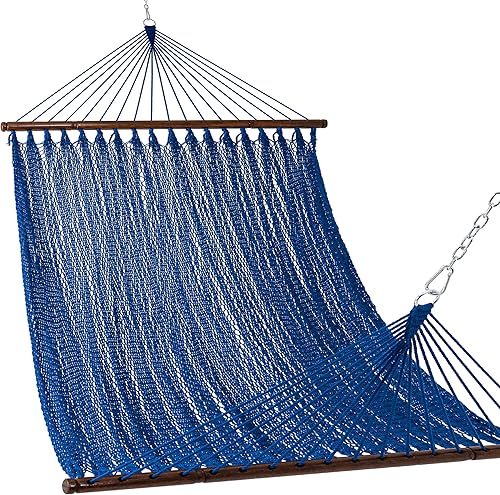 Miniatura 1 de Lazy Daze Hammocks Hamaca doble de cuerda caribeña de 10.5 pies para 2 personas, hamaca de poliéster tejida a mano con barras separadoras, para