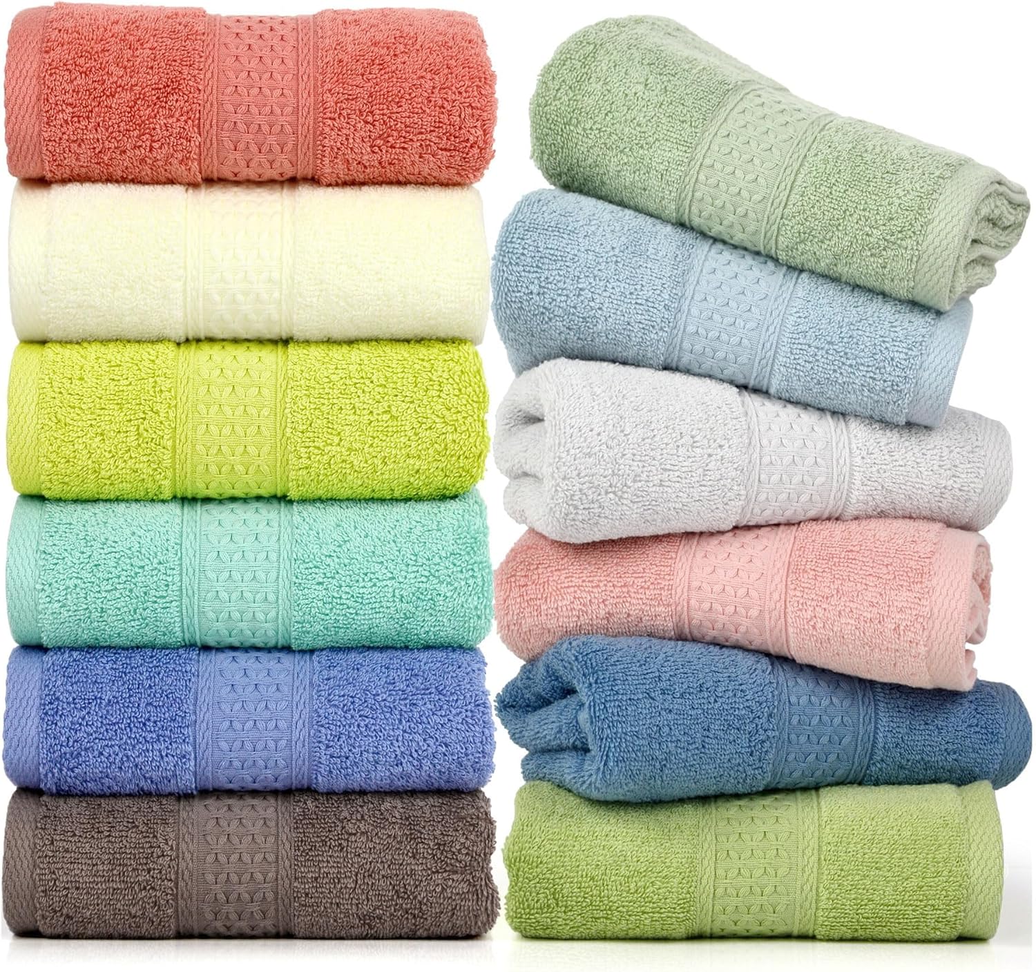Cleanbear Hand Towels 12 Pack 12 Colors 100% Cotton Hand Towel Set for Bathrooms and Different Family Members - Ultra Soft Bath Hand Towel with Assorted Colors (13 by 29 Inches)