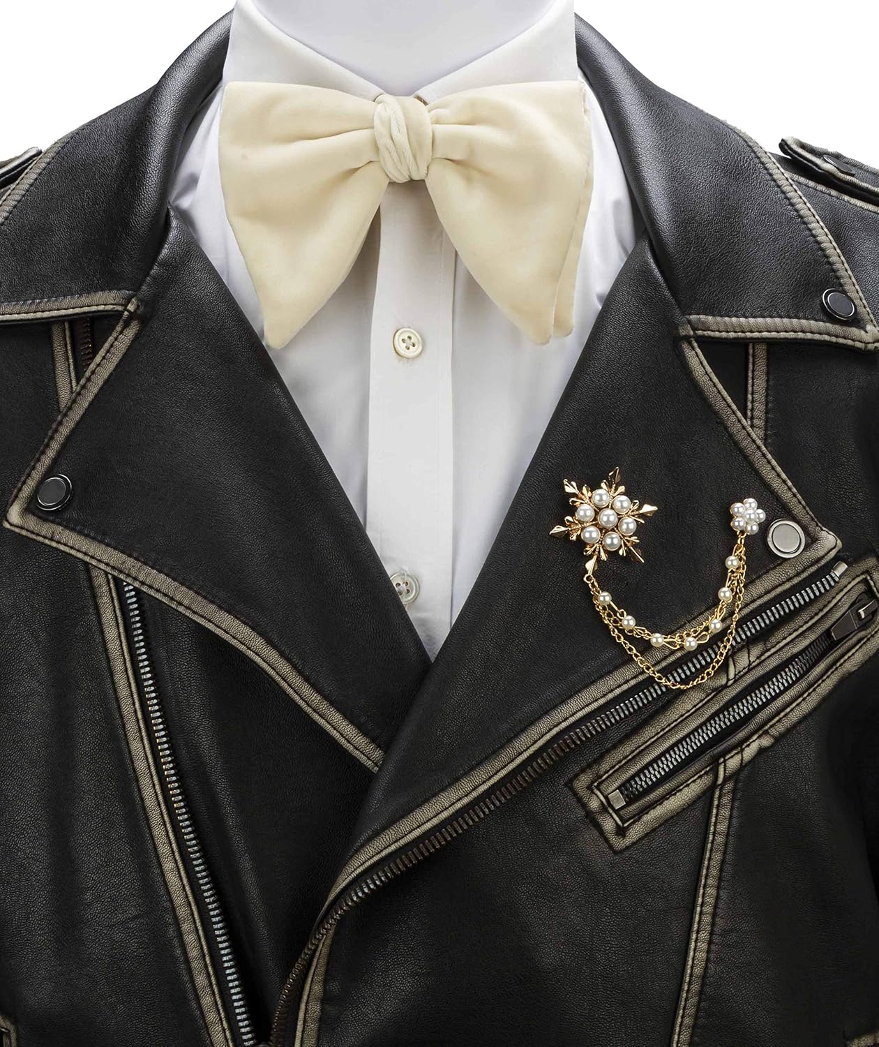 A N KINGPiiN Lapel Pin for Men Pearl Star and Flower with Hanging Chain Brooch Suit Stud, Shirt Studs Men's Accessories