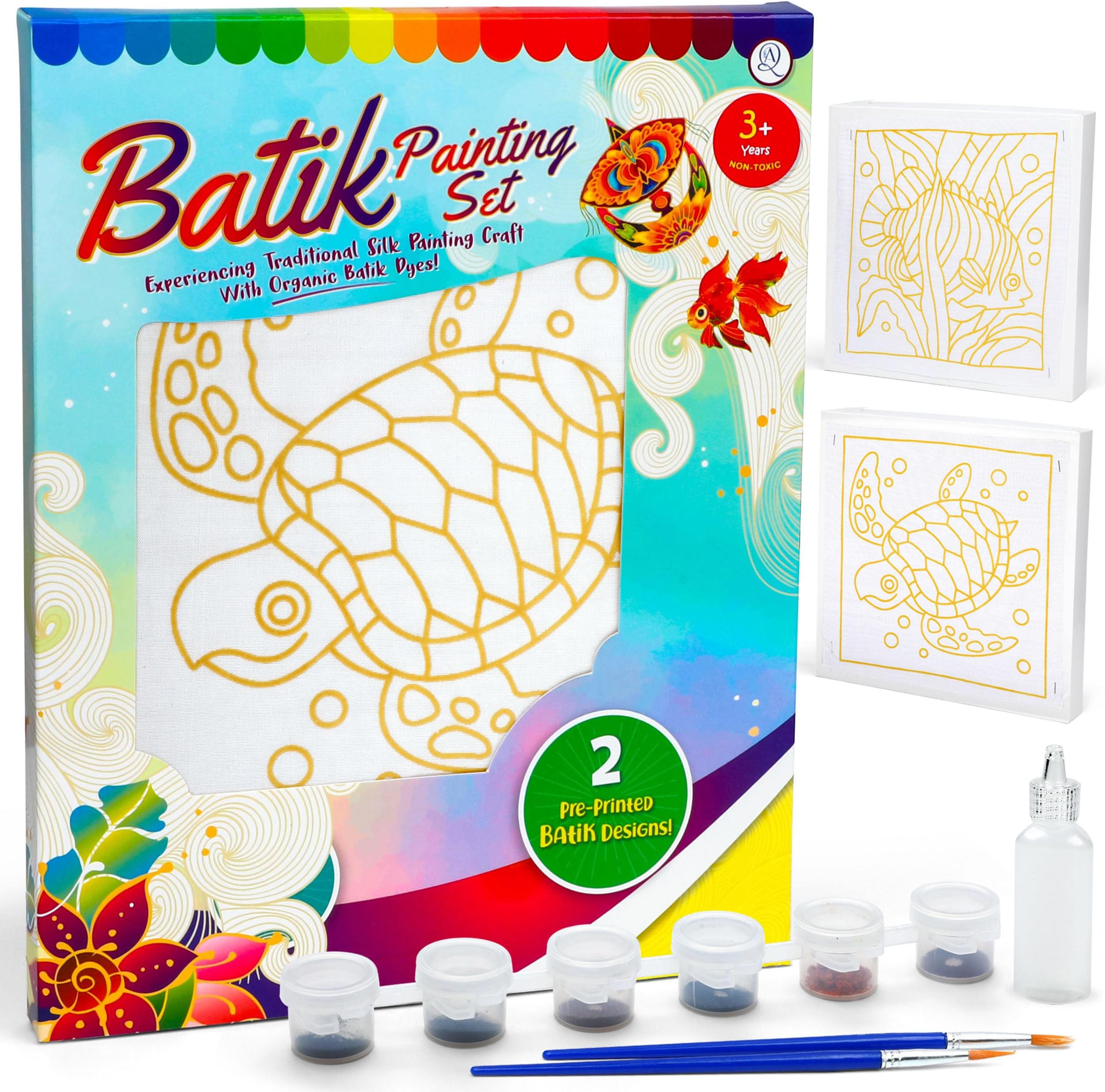 Malaysian Batik Organic Colors Painting 2-in-1 Kit (Fish, Sea Turtle) - Art Craft Painting Activity Kit Set for Adults and Kids