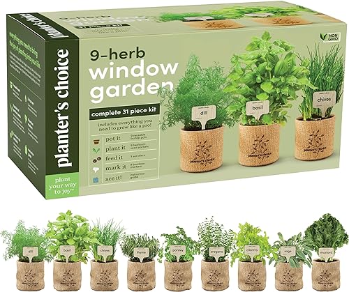 Planters' Choice 9 Herb Indoor Window Garden Kit - House Plants Seeds - Best Unique Christmas Gift Ideas for Women, Mom, Friend, Her, Birthday, Housewarming, Mother - New Home Kitchen Gifts