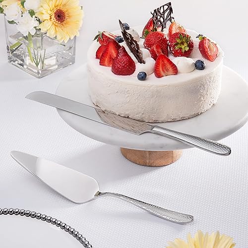 Miniatura 2 de Hudson Essentials Bergamo - Juego de cuchillos y servidores de pastel de boda de acero inoxidable 18/10 martillados, perfecto para bodas,