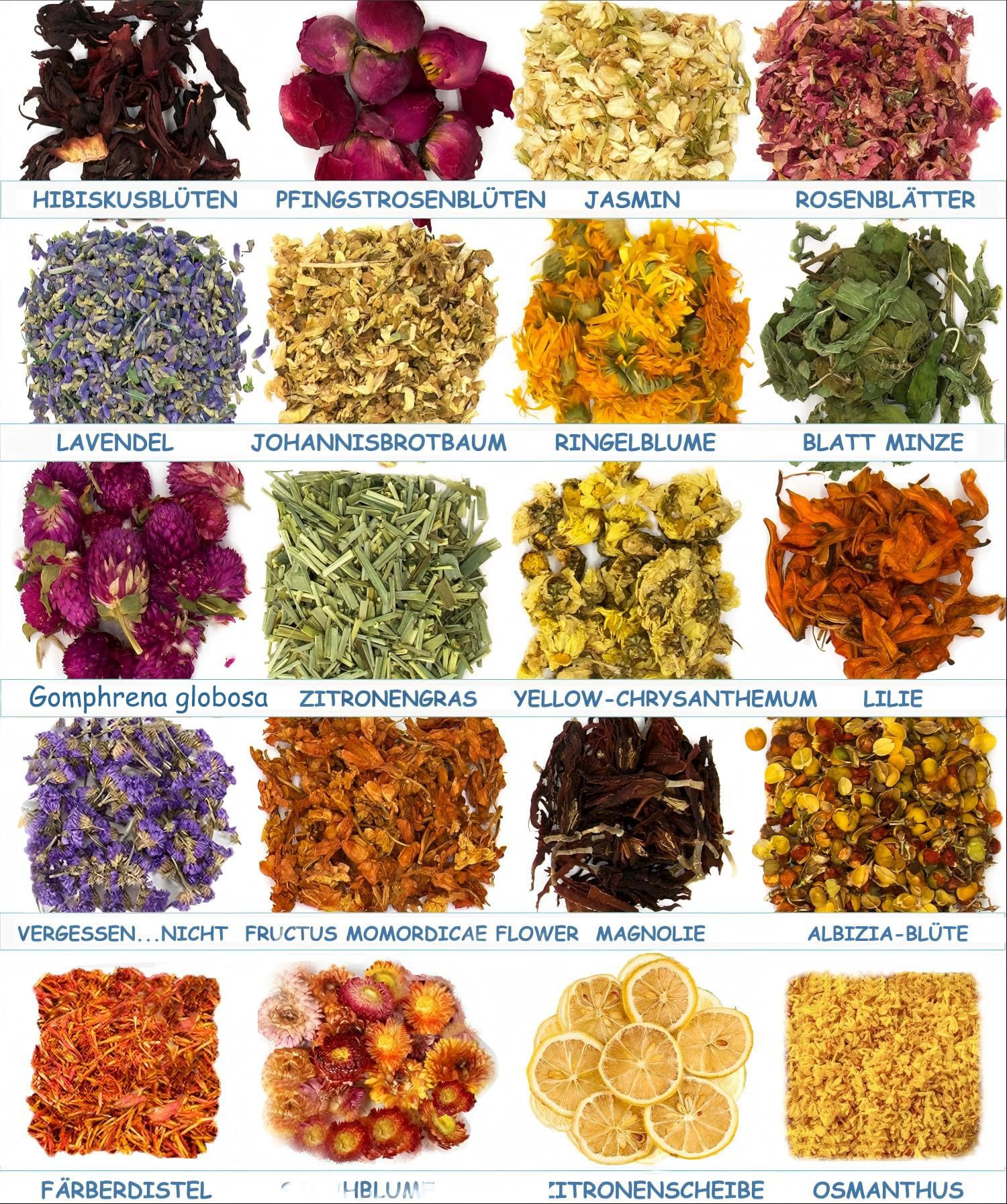 60 Paquets d'espèces de Fleurs pour Le Savon Fleurs séchées Pétales séchés Herbes Kit Lavande Rose Lily Jasmin N'oublie Pas pour Bricolage Artisanat Résine Bain Bombes Savon Bougie Faire.