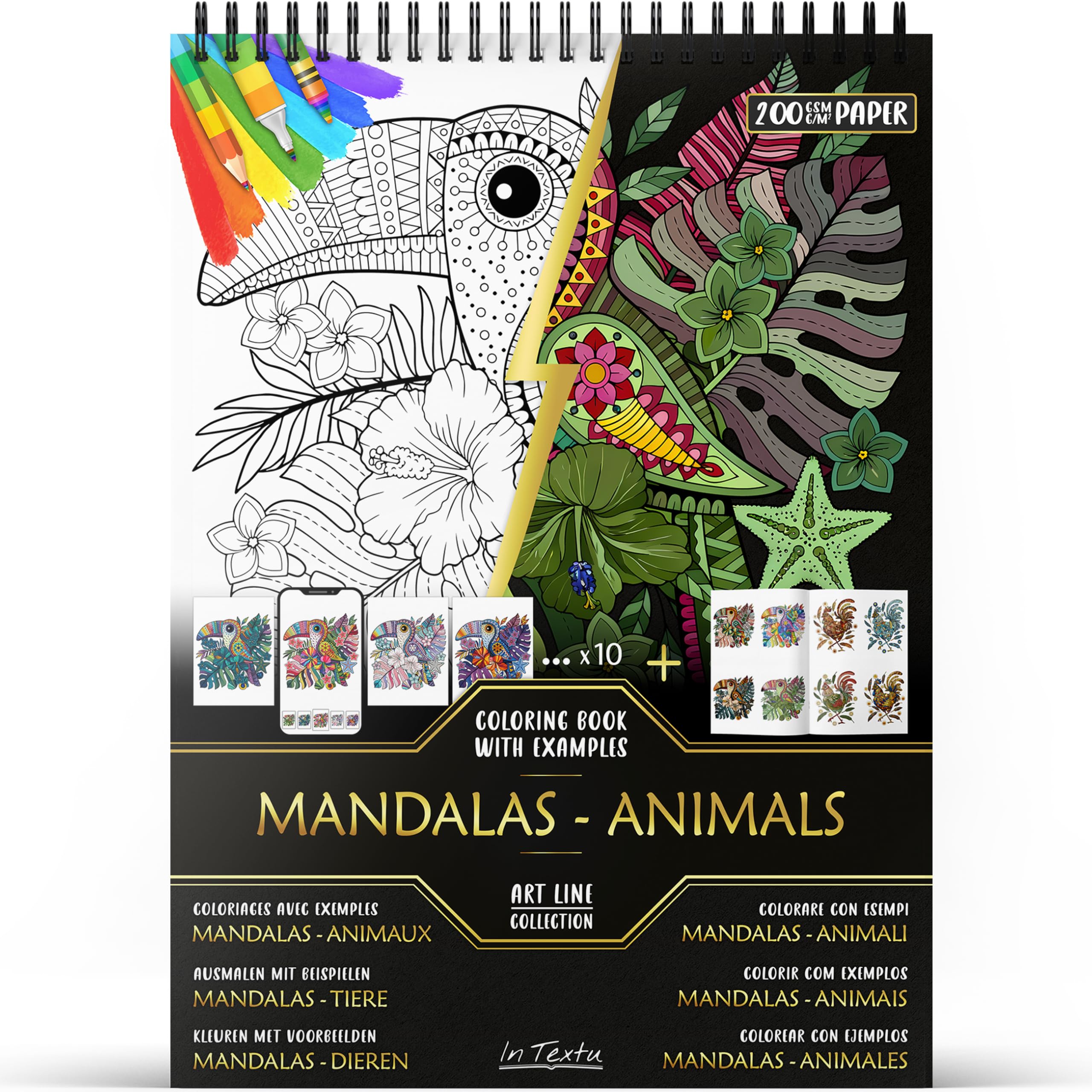 in Textu Adult Colouring Book Mandalas Animals, 200 GSM Paper