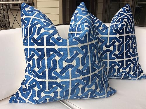 Juego de 2 fundas de cojín decorativas para el hogar, color azul y blanco