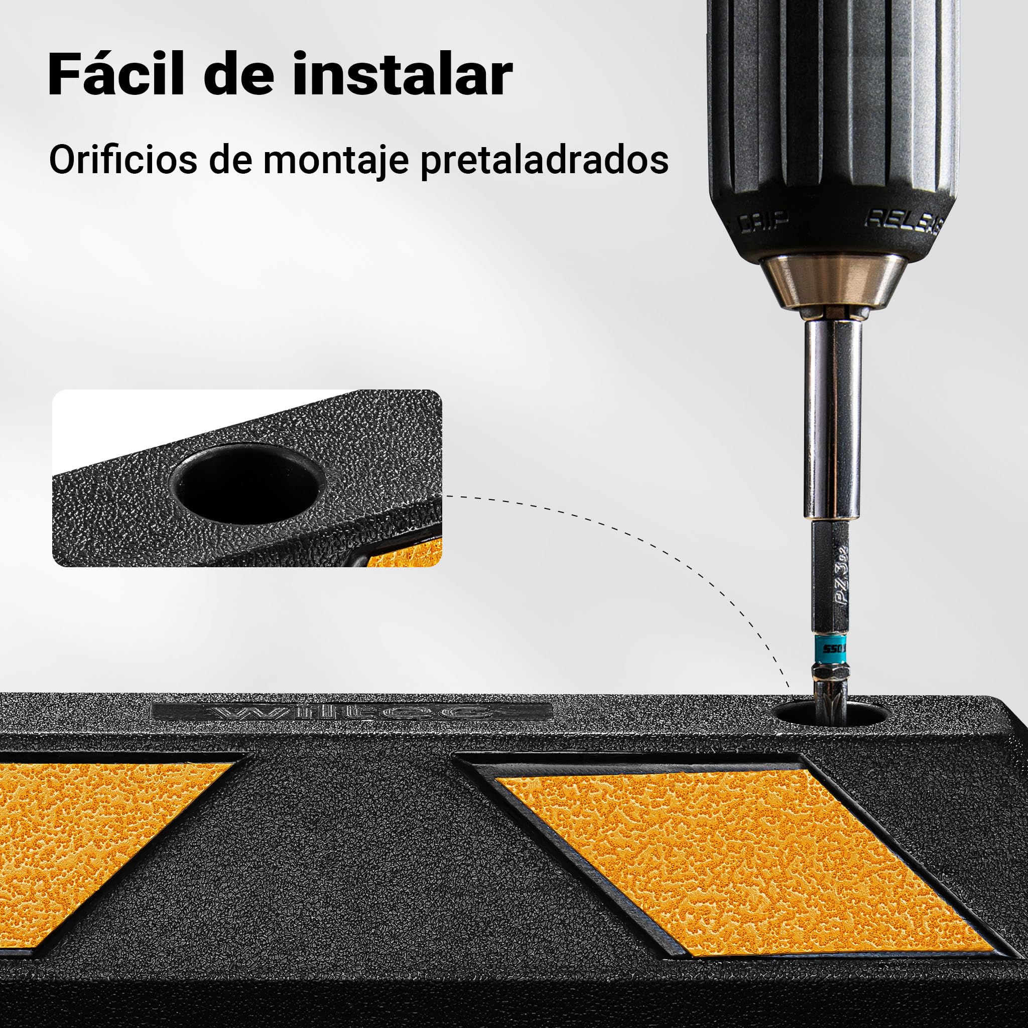 Wiltec Juego 2 topes de aparcamiento 55 x 15 x 10 cm caucho con bandas reflectoras