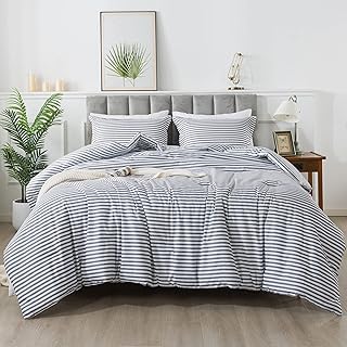 Andency King Size Comforter Set Gray,3 Pieces Striped King Bed Comforter Set Grey for Boys Men, Lightweight Fluffy Bedding Soft Down Alternative Comforter for All Season