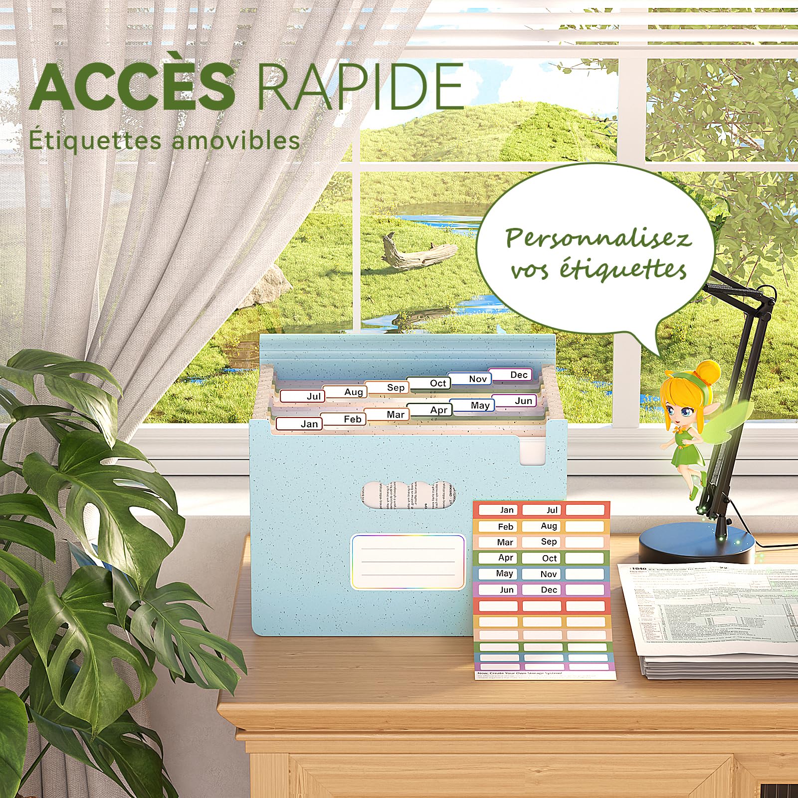 EcoStash Trieur 12 Compartiments A4, Rangement Papier Administratif, Organiseur de Dossiers Accordéon en Paille de Blé, Classeur Range Document, Sans BPA, Retour à la Nature, Vie Saine - Bleu Ciel