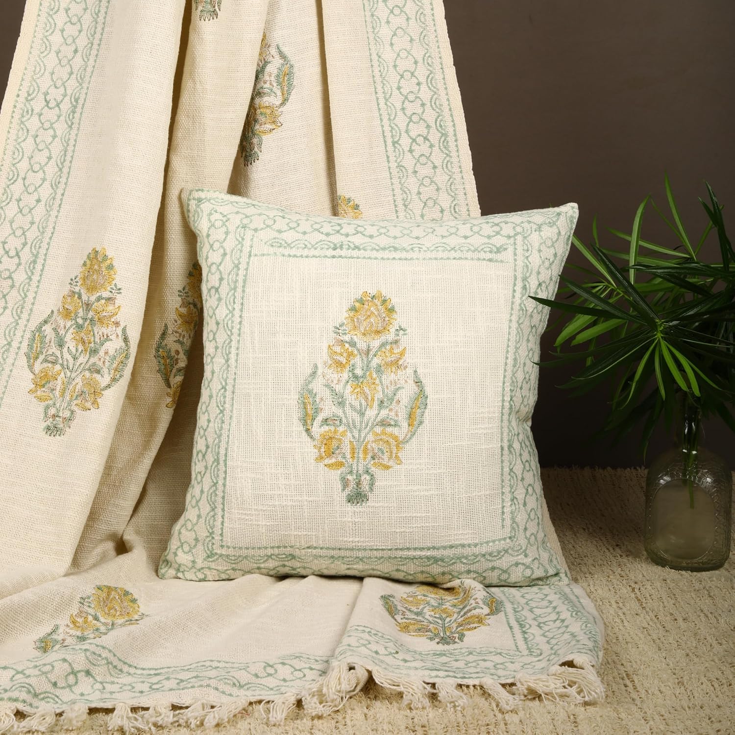 Trade Star Hand Block Printed Pillow Cases 100% Cotton Throw Cushion Cover Handloom Pillow Cover Modern Decorative Cushion Case Authentic Premium Cotton 18x18 Inches Designer Square Pillow Case