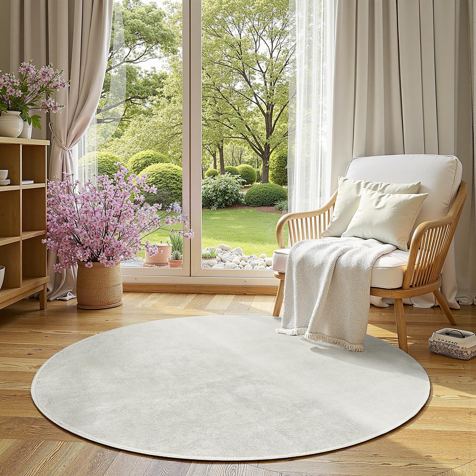 jinchan Solid Plush Round Rug 5ft Performance Shaggy Circle Rug 5' Round Washable Indoor Soft Modern Faux Wool Non Slip Carpet for Living Room Kids