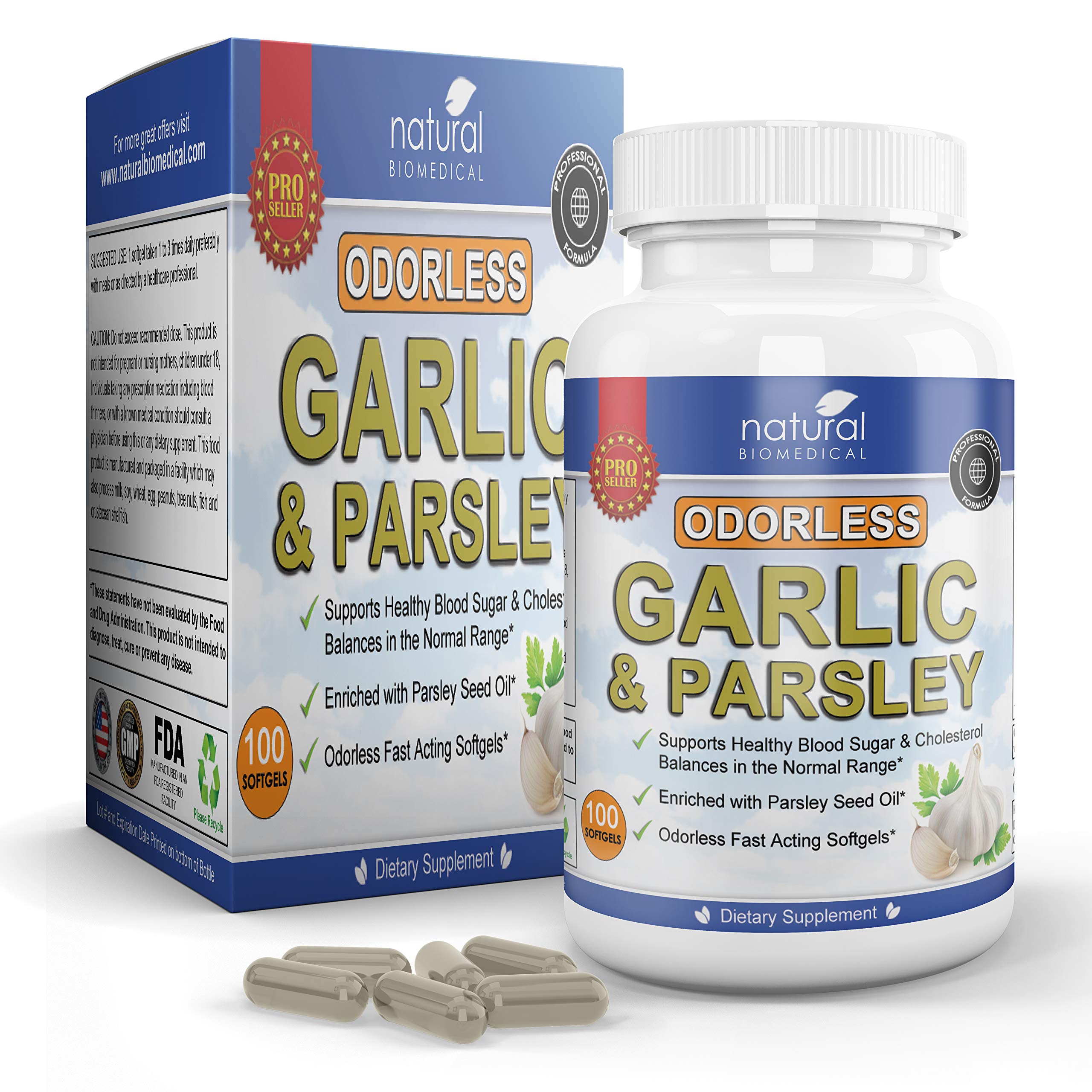 100 x Odorless Garlic & Parsley Pills Supplement 600mg x 100 Softgels for Immune Support (not Tablets)