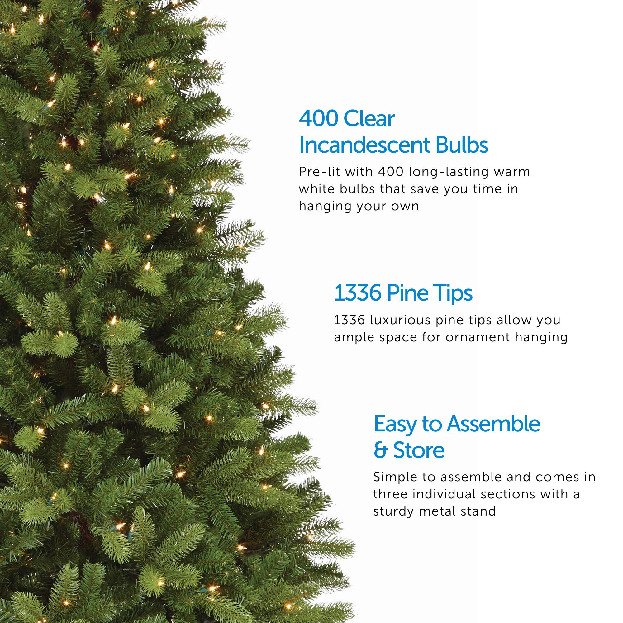 NOMA 7 Ft. Prelit Artificial Pine Christmas Tree with 400 Warm White