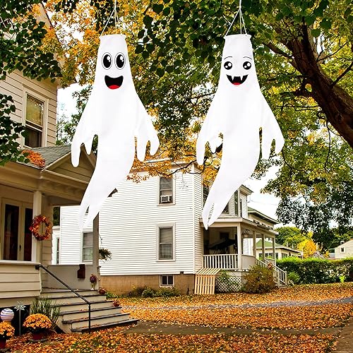 2PCS Halloween Cute Ghost Windsocks Hanging Decorations - 43 Inch