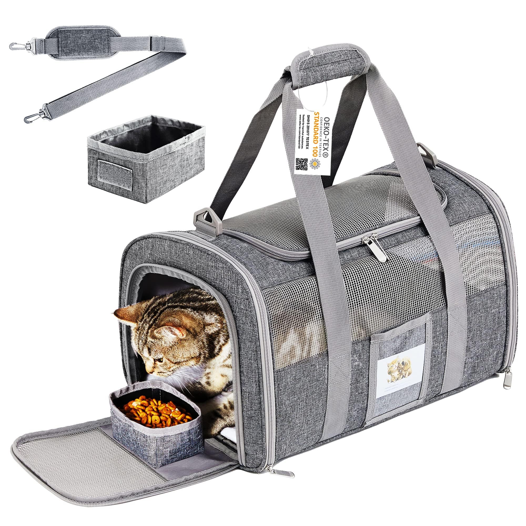 NALACALPet Carrier for Large Cats and Dogs, Soft Sided Carrying Case 20 lbs+, Collapsible Travel Carrier, Portable Breathable, TSA Airline Approved for Big Cats, Grey