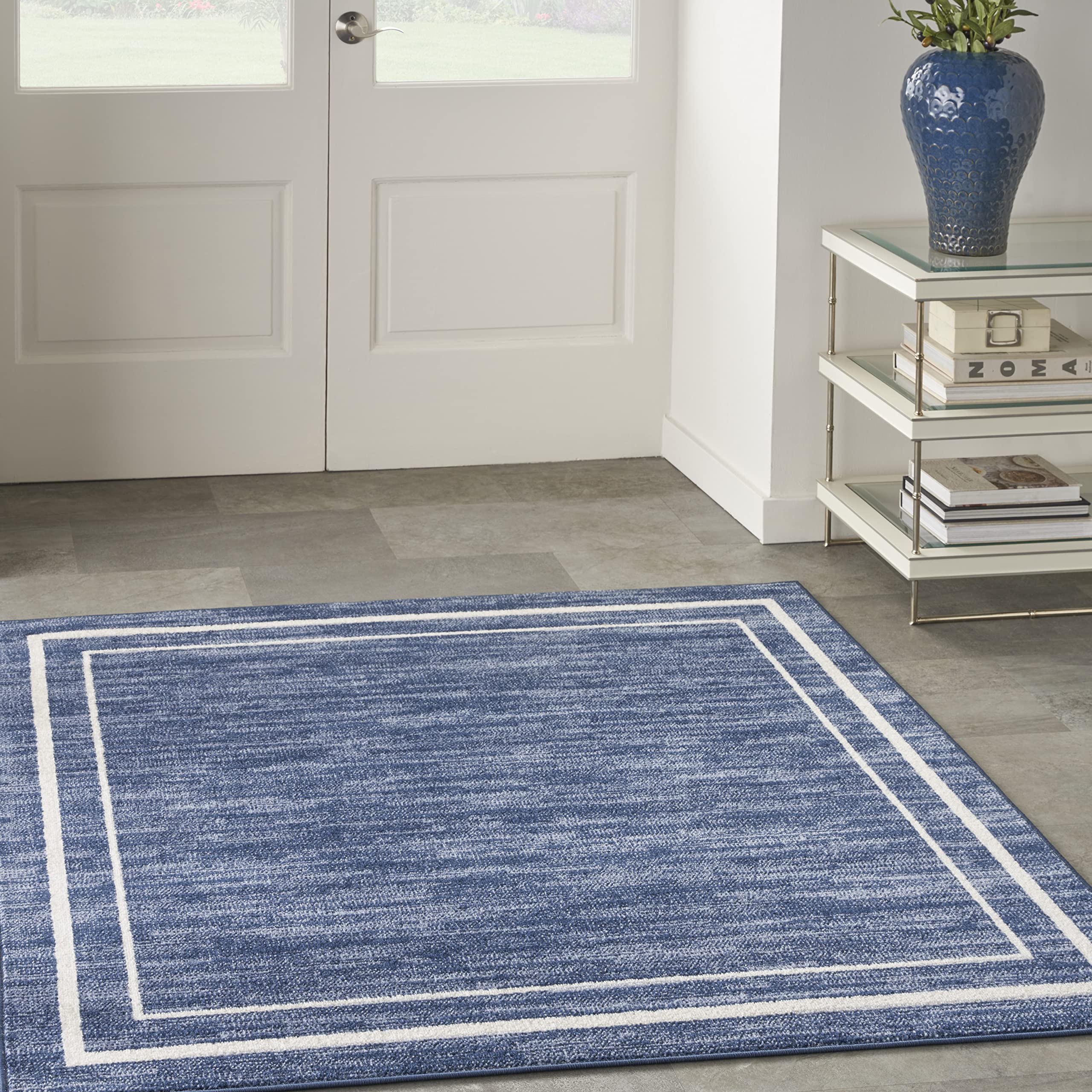 Nourison Home Nourison Essentials Navy/Ivory 5' x Square Area Rug - Easy Clean, Non Shedding, Bed Room, Living Room, Dining Room, Kitchen (5' x Square