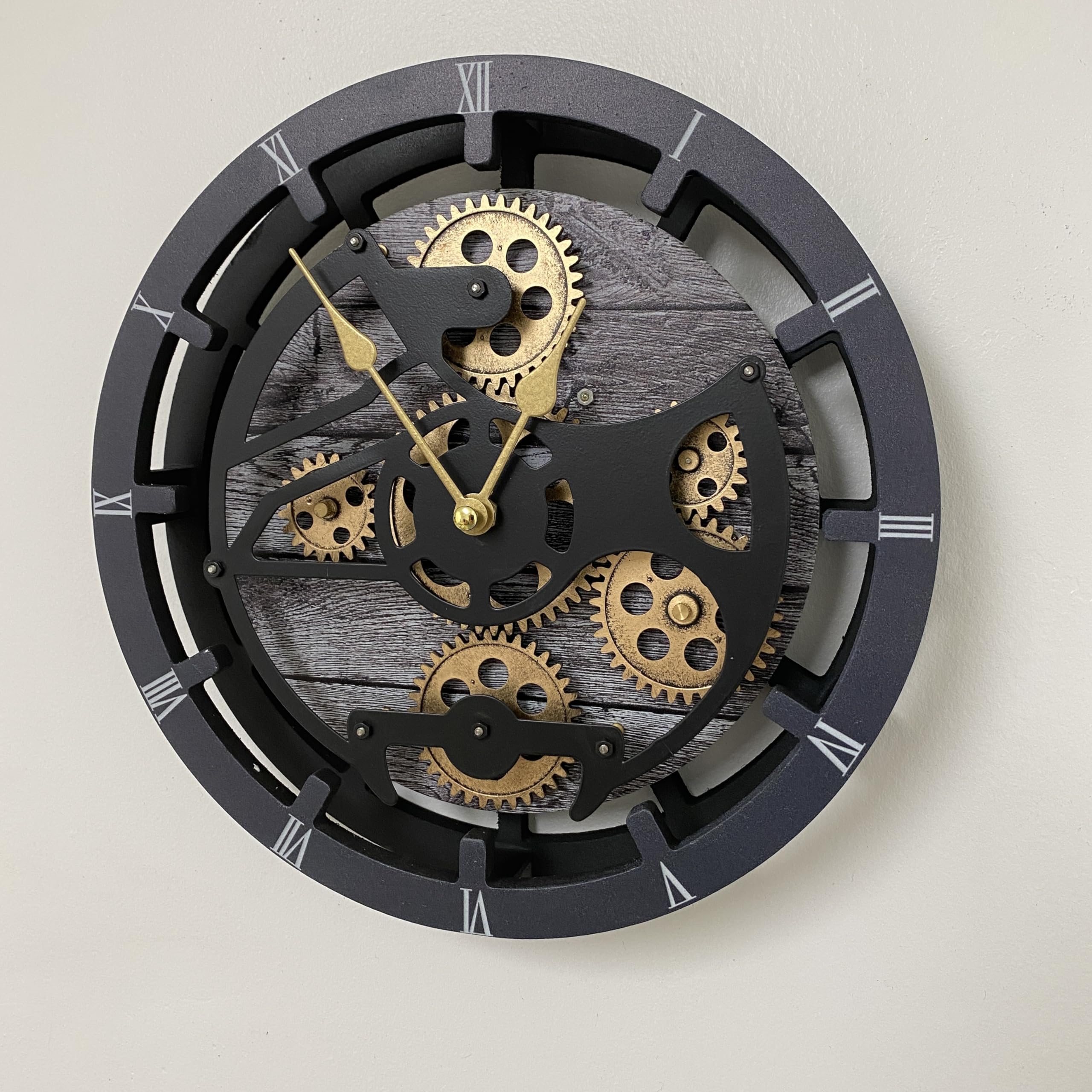 Orologio da scrivania 25,4 cm con ingranaggi mobili reali convertibile in orologio da parete (grigio carbonio)