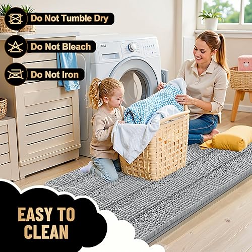 Miniatura 5 de OLANLY Tapetes de baño gruesos de felpilla a rayas de 24 x 16 pulgadas, extra suaves y absorbentes, parte trasera de goma, se pueden lavar y secar a