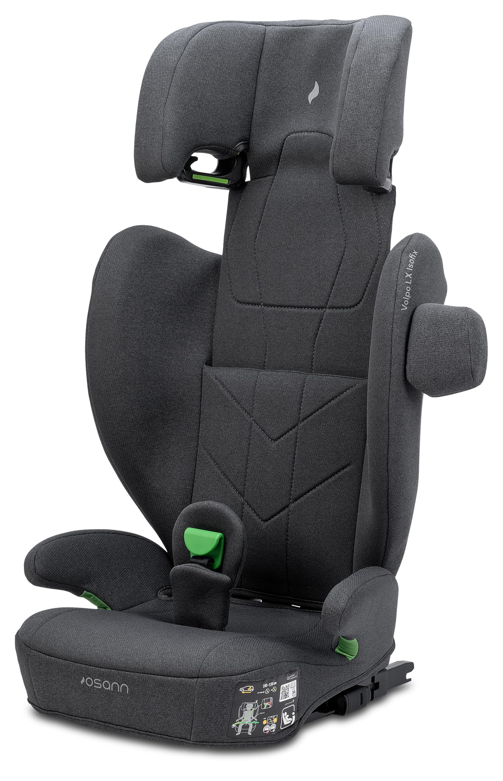 Osann Volpo LX Isofix Kindersitz, 100-150 cm - Dark Grey Melange | Sitzerhöhung mit Rückenlehne ab 3 Jahre, zusätzliches Erhöhungskissen, Kindersitz 15-36 kg, mitwachsender Kinderautositz