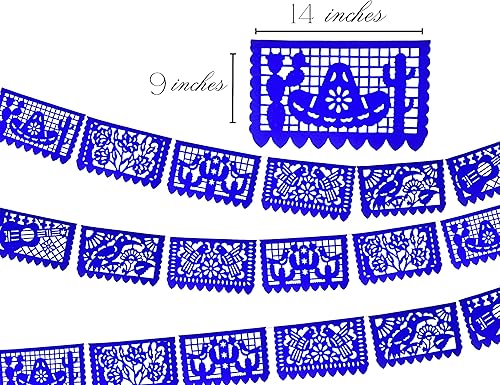 Miniatura 2 de Cartel de papel picado azul mediano, suministros de fiesta, banderas mexicanas azul rey, guirnaldas de papel perfectas para cumpleaños, despedida de