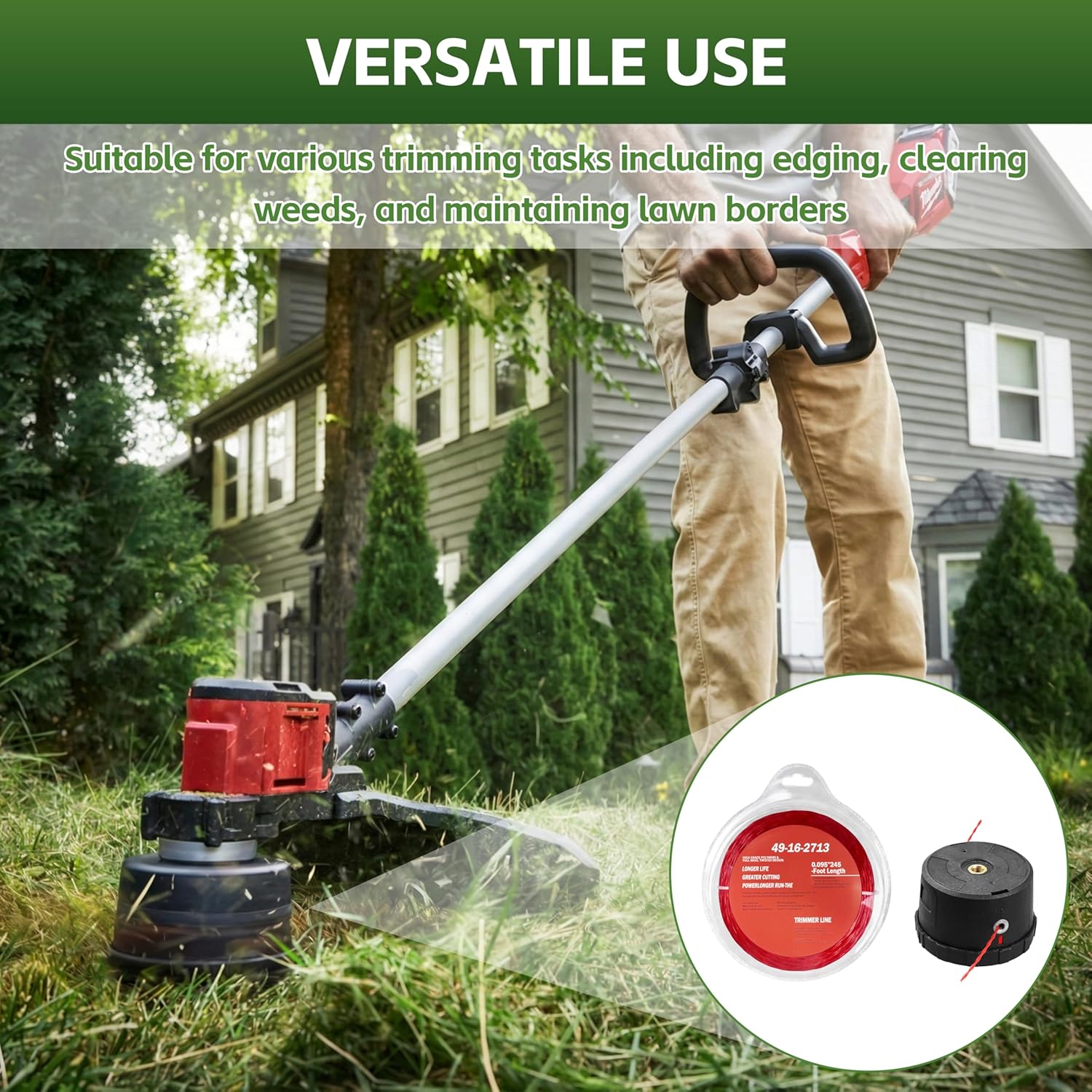 49-16-2714 String Trimmer Head Replacement for Milwauke String Trimmers Rrepl Easyld Trimmer Head, 49-16-2748 Weed Eater Head with 49-16-2713 Square-Shaped Trimmer Line Trimmer Line, 095 in. x 250 ft