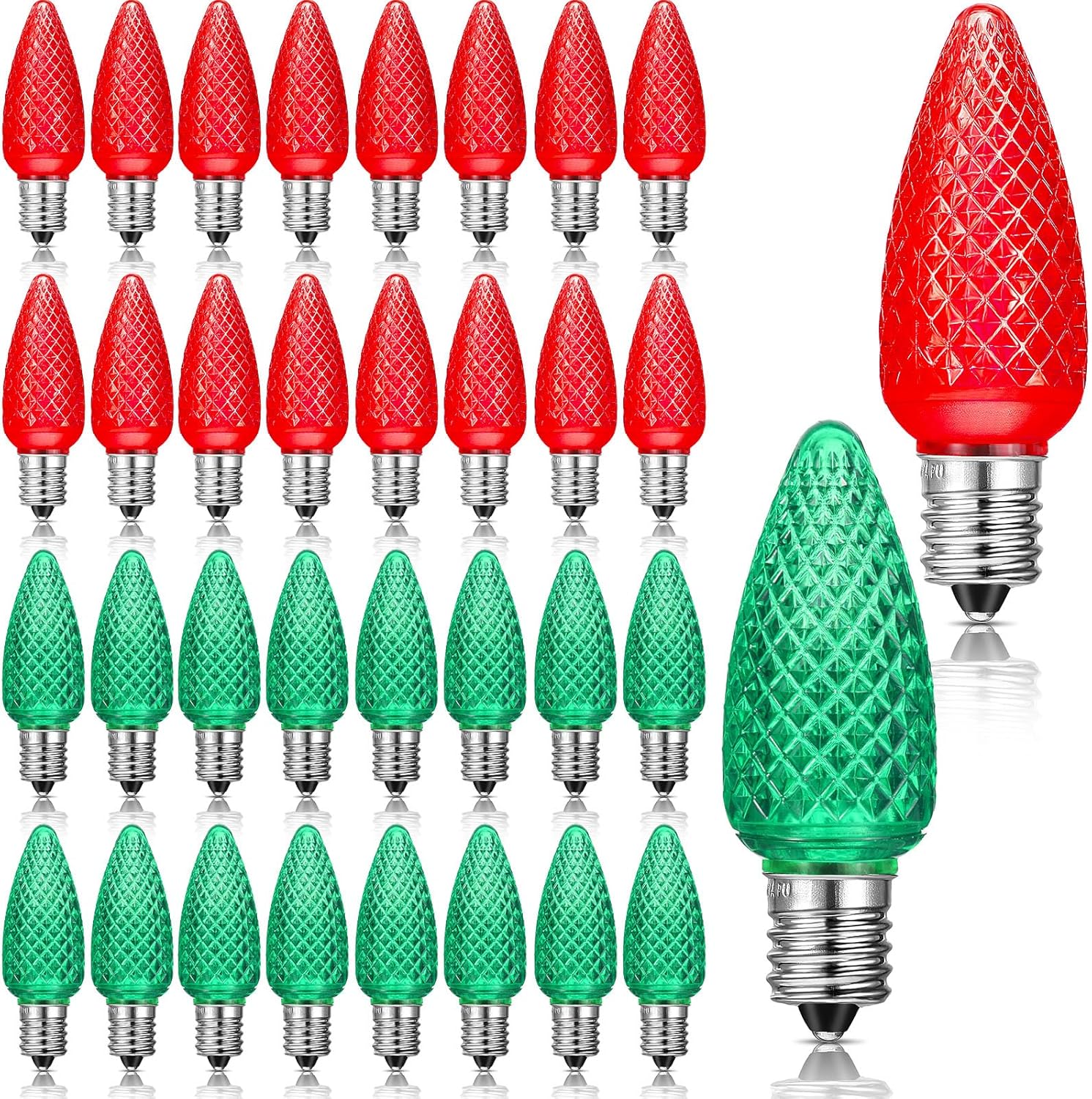 Mudder 50 Pieces C9 Christmas Light Replacement Bulb E17 LED Easter Light Replacement Bulb Outlet Faceted Christmas Bulb LED for Holiday Decoration(Red, Green)