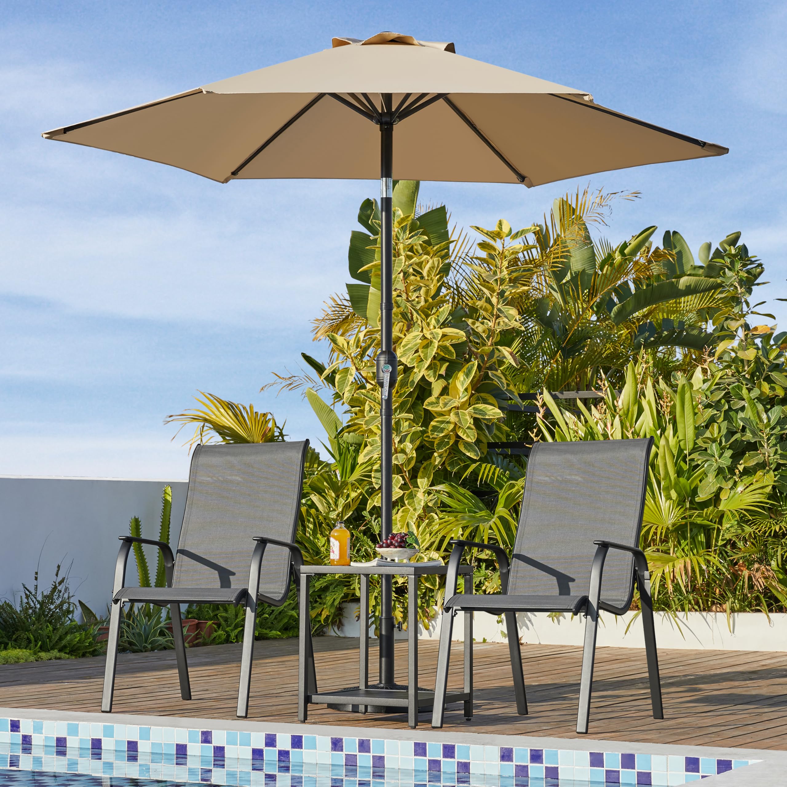 Yaheetech Parasol de Jardin 230 cm, Pliable, avec Toile Inclinable, Protection UV, Manivelle, 6 Baleines, pour Plage Terrasse Patio Piscine Kaki