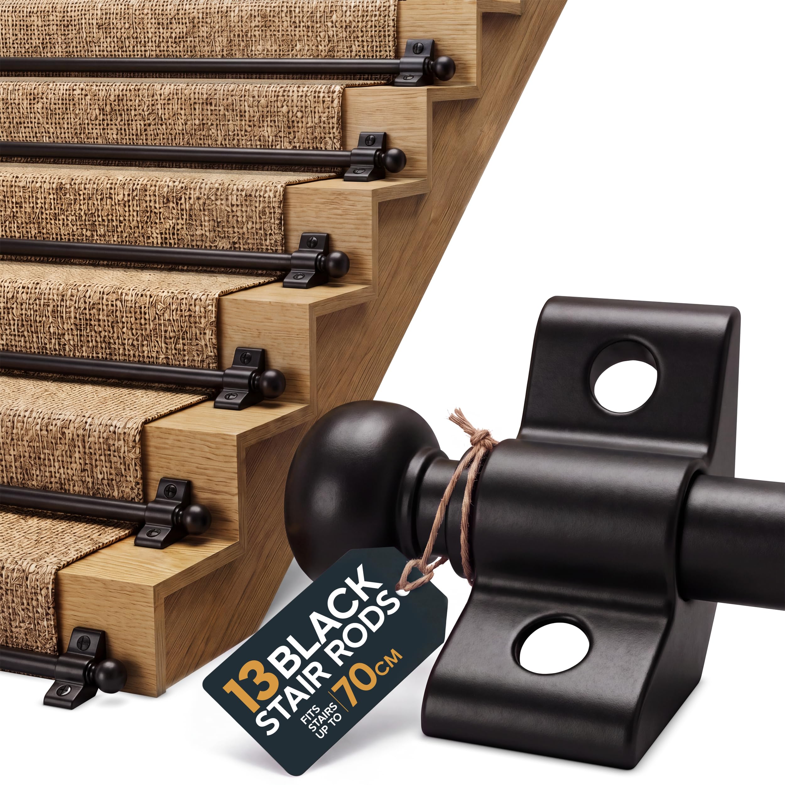 DIY Doctor Black Stair Rods 13 Pack for Stair Runner Carpet up to 70cm