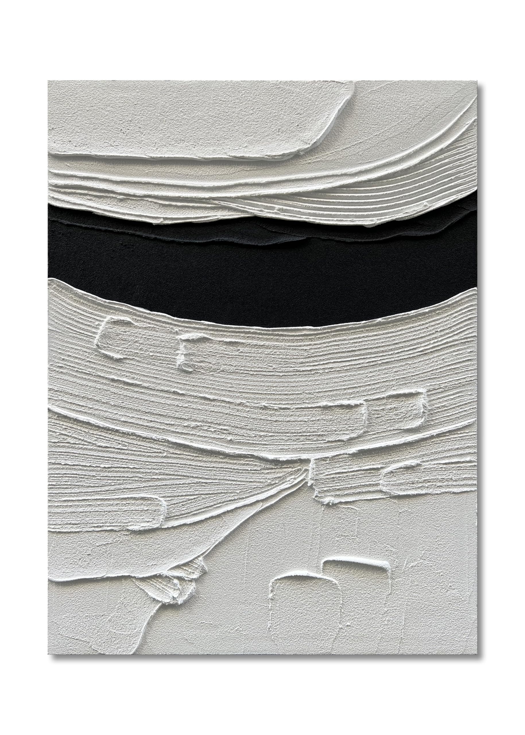 Hand-Painted White and Black Abstract Art Modern Minimalist Oil Painting Home Wall Art Deco 40x28 inches