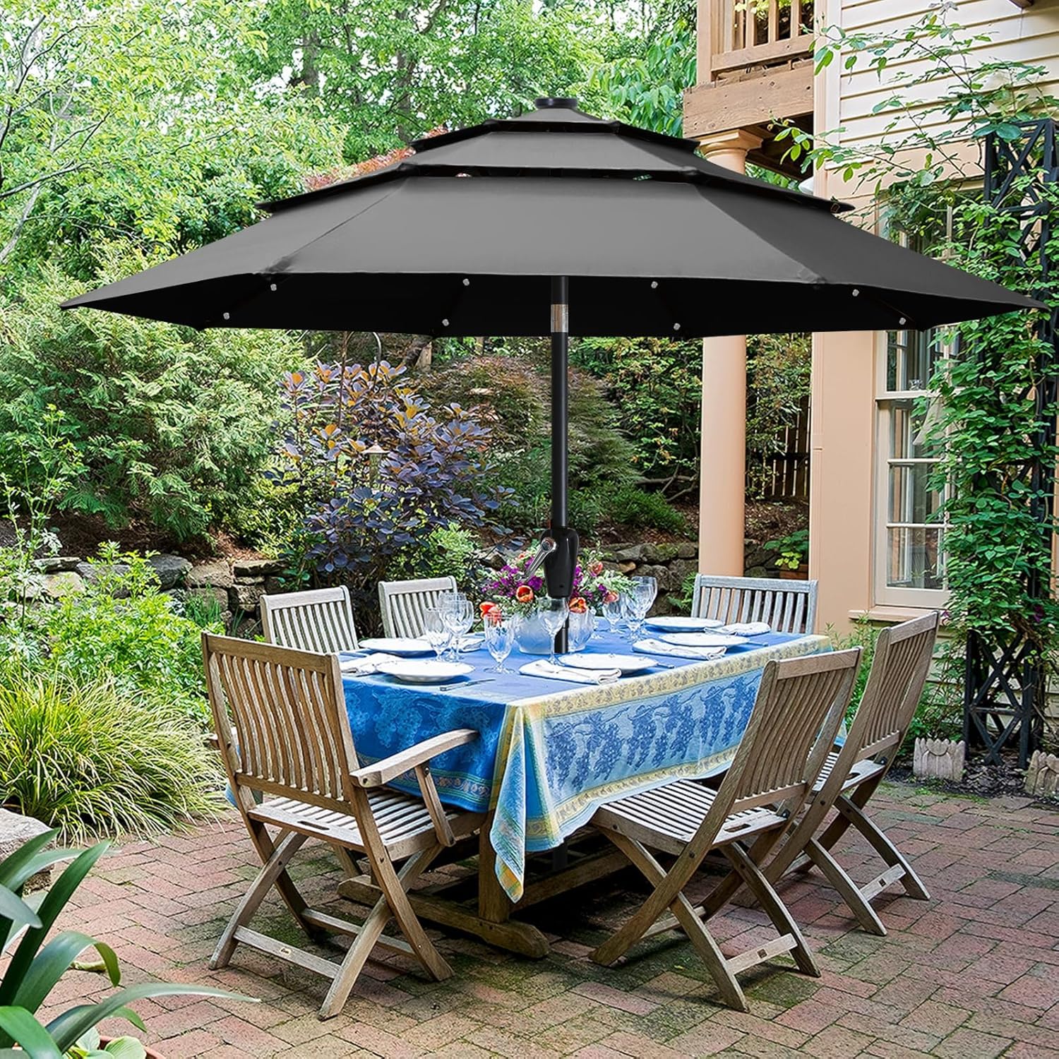 ABCCANOPY Solar Led Patio Umbrellas 3-Tiers 11FT (Dark Gray)