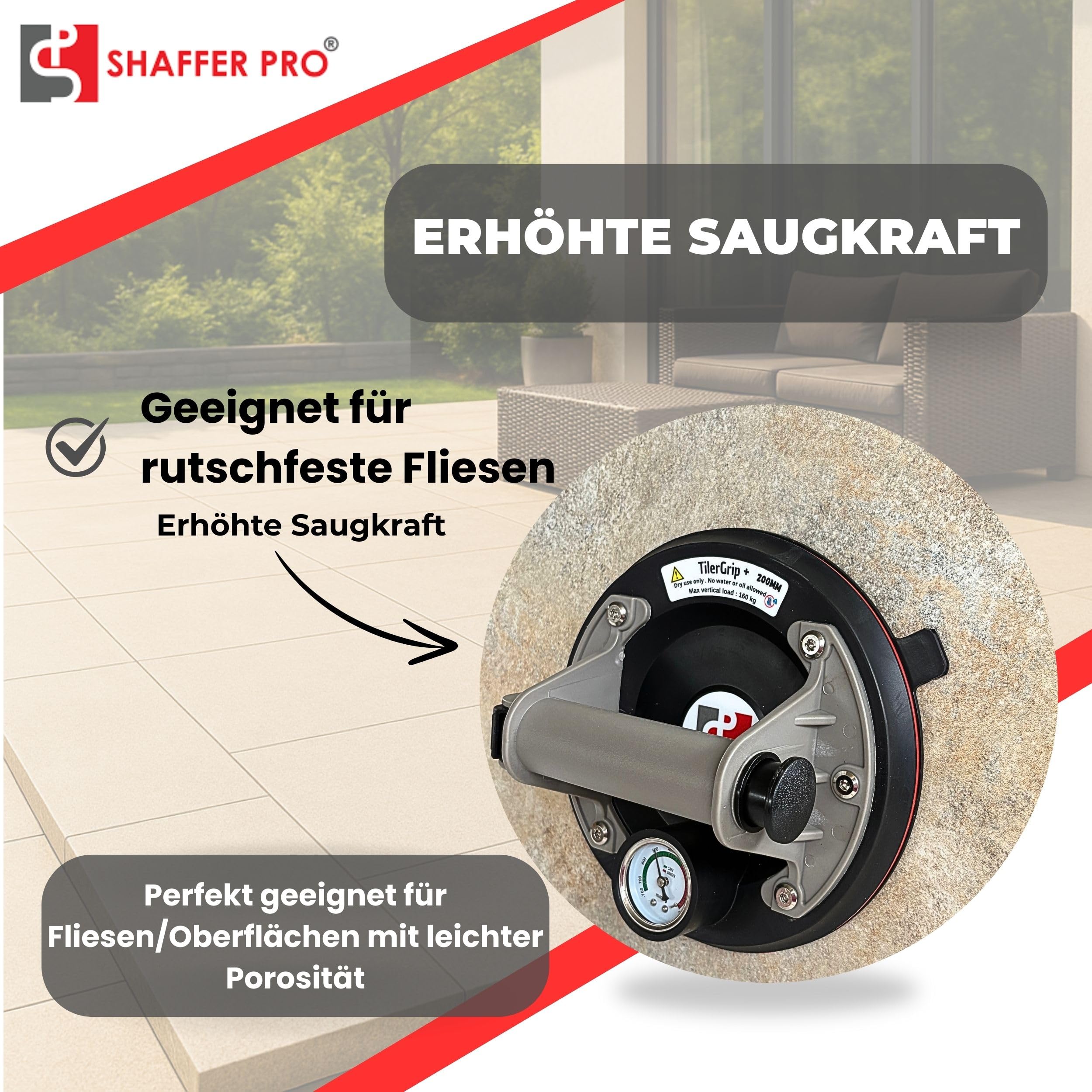 Saugheber Set 2 Stück – Vakuum Glassauger mit Griff – Fliesensaugheber als Hebewerkzeug für Fliesen, Glas, Feinsteinzeug, Granit & Fenster – Tragkraft bis 320 kg