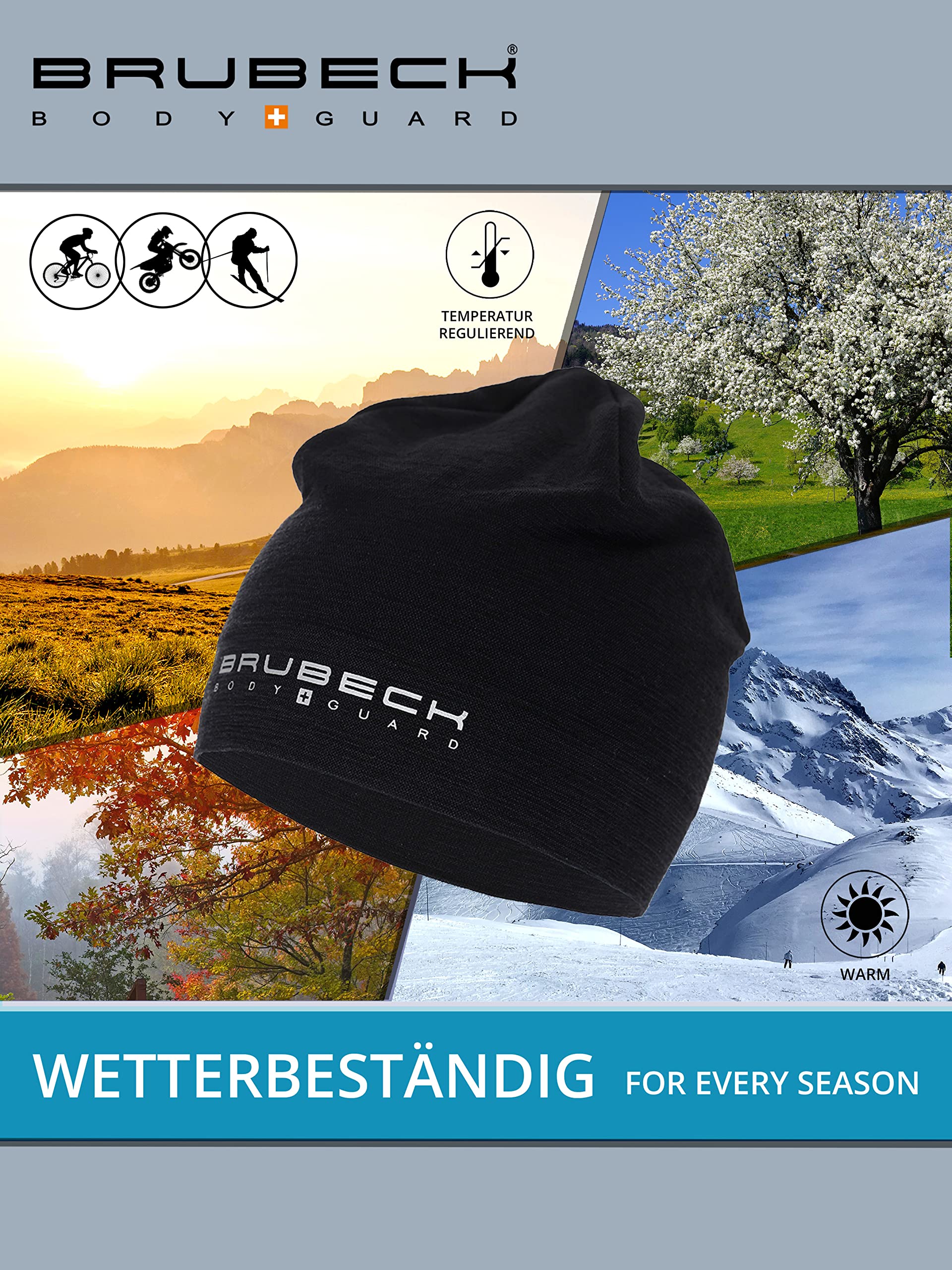 BRUBECK Bonnet Homme Hiver Femme Running sous Casque Vélo Ski Chaud Respirant - 48% Laine Mérinos