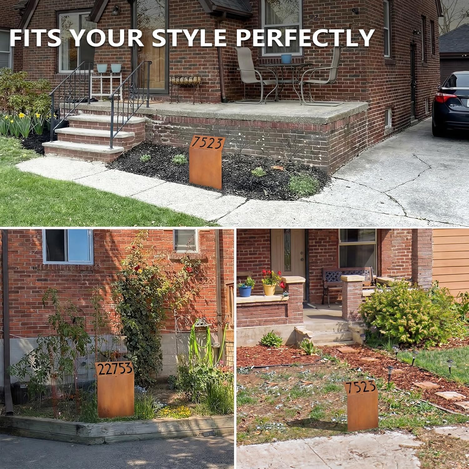 Modern Address Sign for Yard, Easy Install In-Ground House Number Kit with 3D Acrylic Numbers & Letters, Weathering Steel, Waterproof Outdoor Plaque (12x18 Inches)