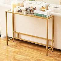 MAJARO Gold Tempered Glass Console Table - Small Modern Single-Layer Sofa Table for Entryway, Living Room, Hallway