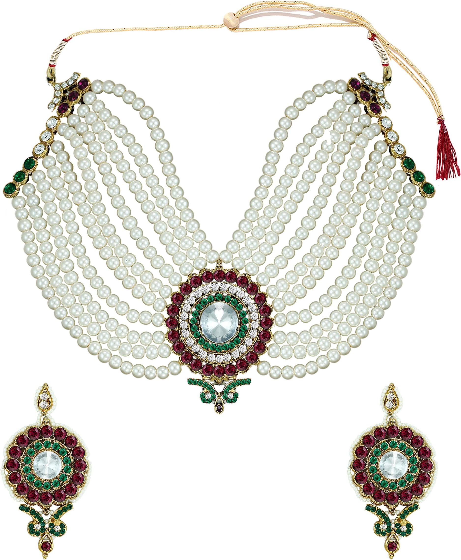 ZAVERI PEARLSOff-White Non-Precious Metal Choker Necklace Set For Women