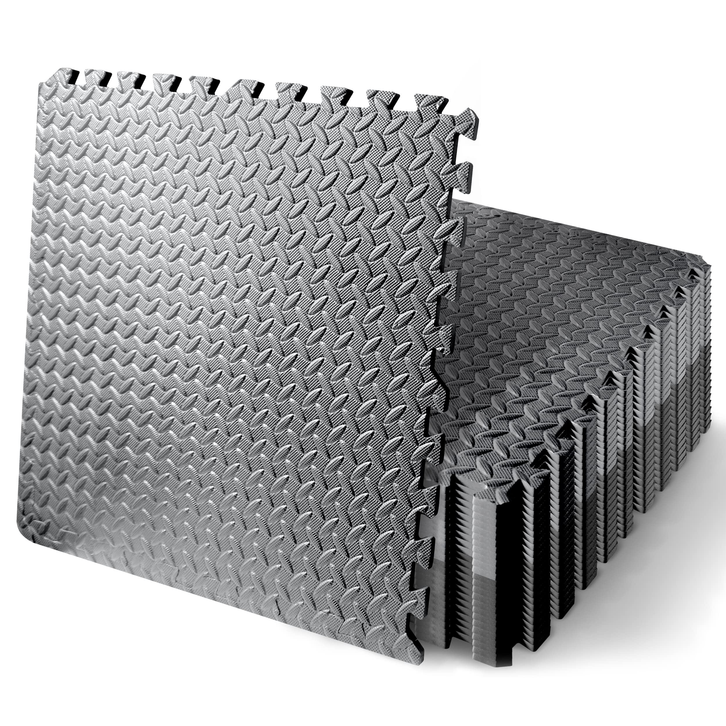 Thick Puzzle Exercise Mat, 10 Pcs EVA Foam Interlocking Tiles Protective Flooring for Gym Equipment and Cushion for Workouts, Durable Non-Skid Texture, Easy to Assemble, Black and Gray