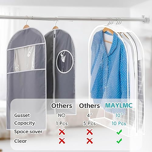 Miniatura 10 de Paquete de 20 bolsas transparentes de tamaño combinado para colgar ropa con cremallera completa para almacenamiento en el armario, funda de ropa