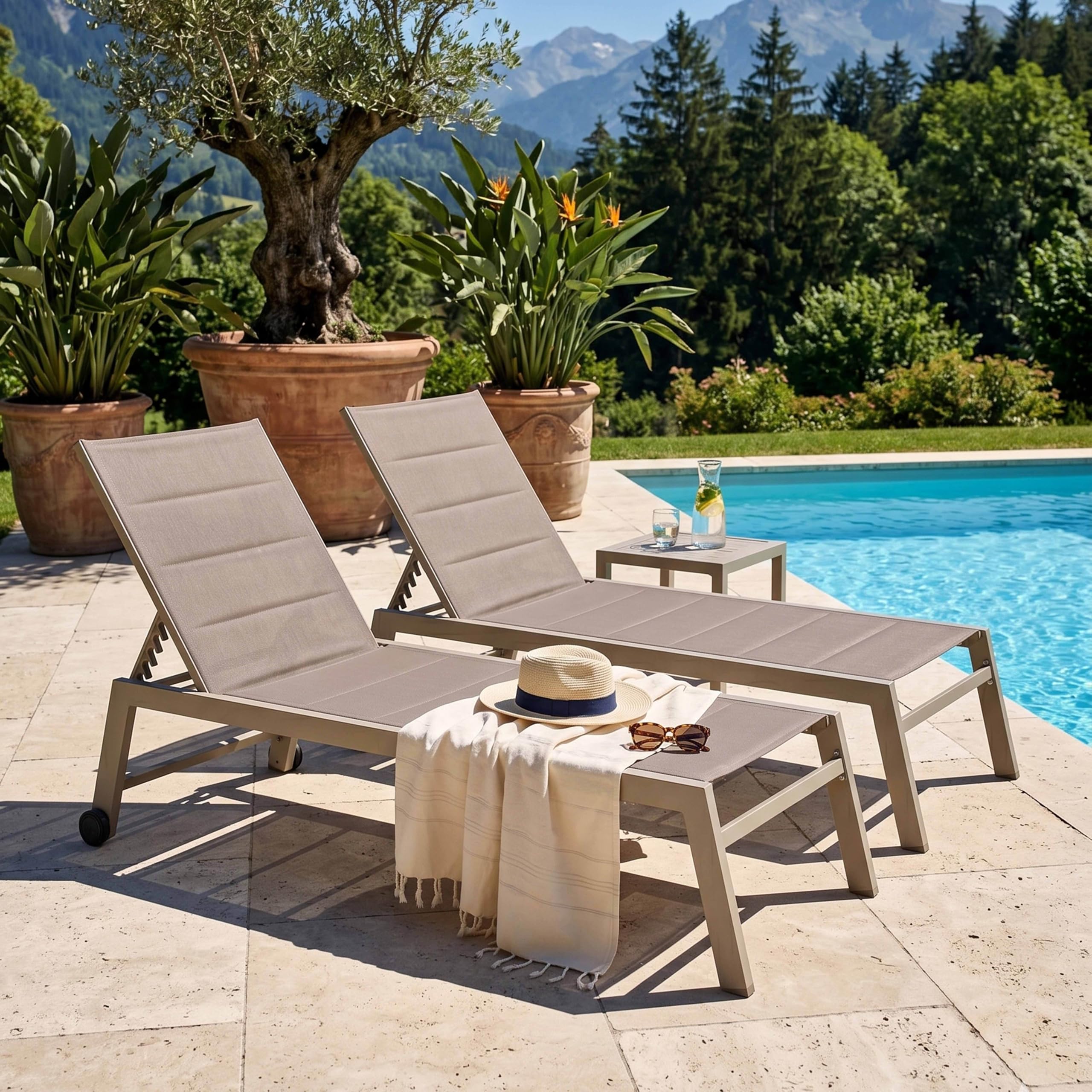 Oviala Lot de 2 Bains de Soleil en Aluminium et textilène Taupe