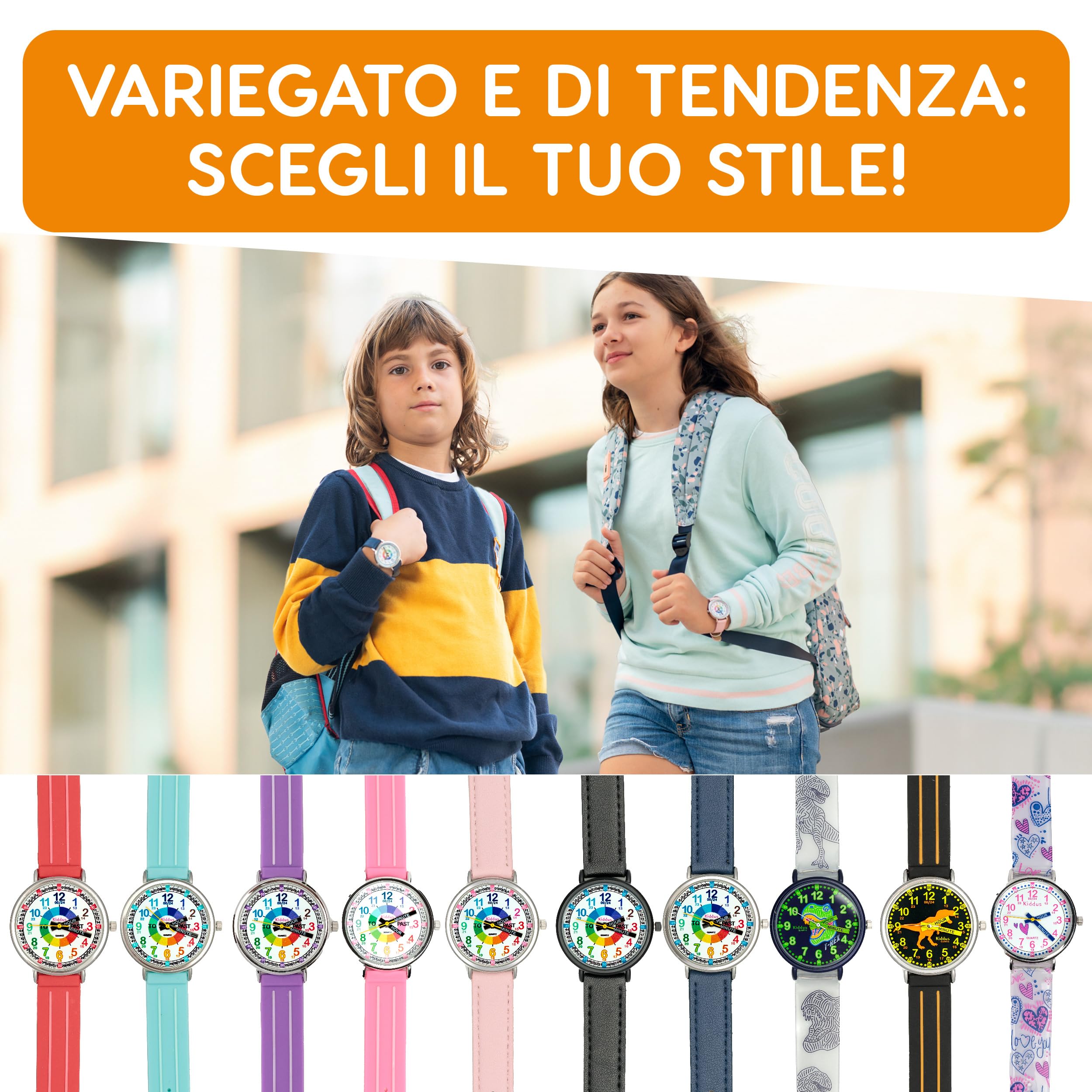 Kiddus Reloj Educativo Infantil para Niño y Niña a Partir de 5 Años, Sumergible 5ATM, Reloj Analógico para Aprender la Hora, Mecanismo Japonés