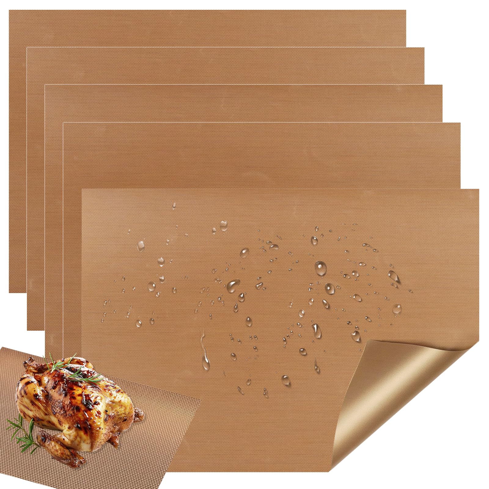 Set 5 Tappetini Da Forno In Teflon Riutilizzabili - 40x30 Cm, Antiaderenti, Resistono Fino A 220°C, Tagliabili
